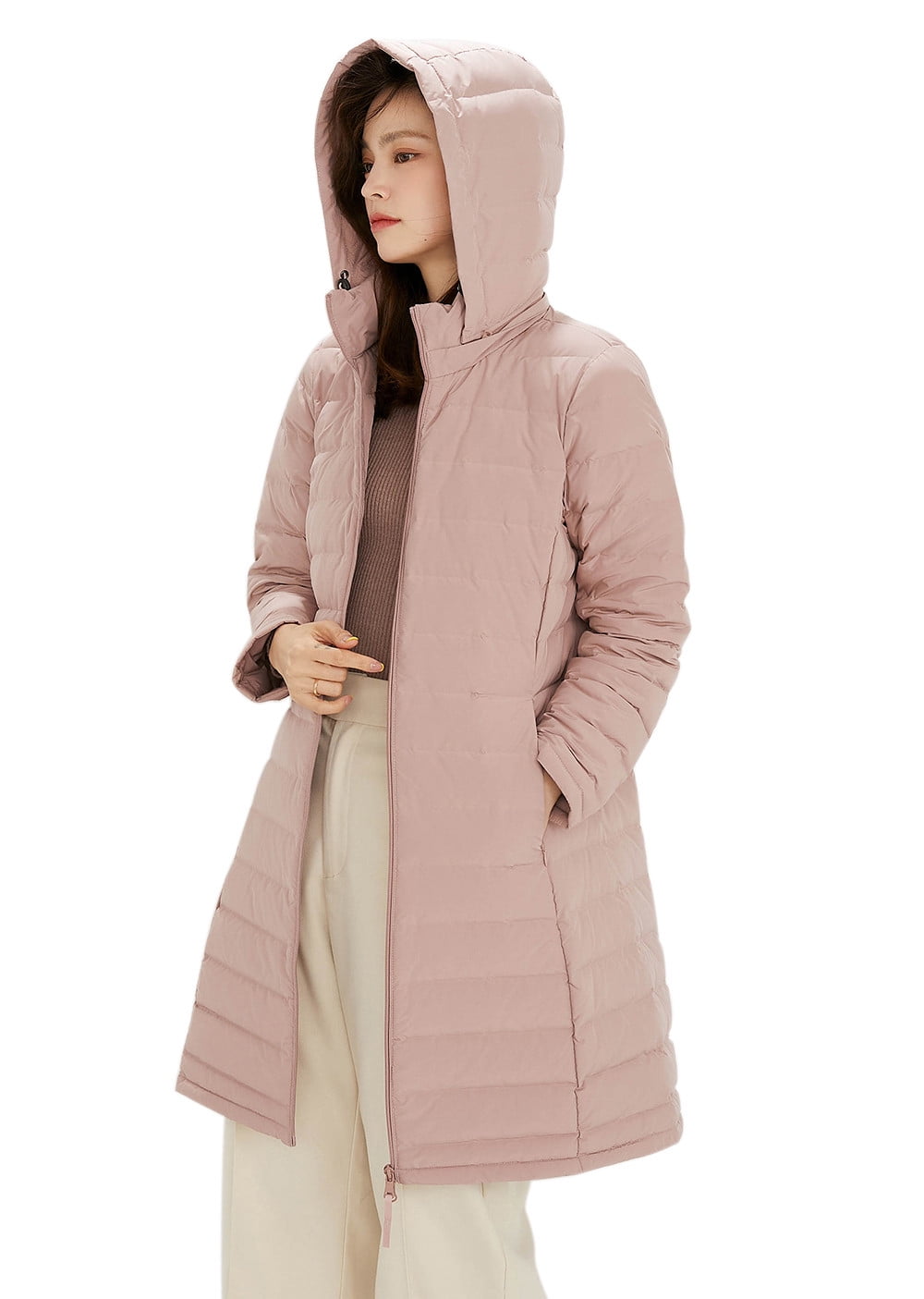 Pink knee sale length coat