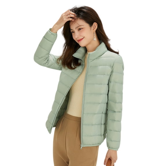 Wenseny Women’s Long Sleeve Stand-Up Collar Padded Down Puffer Coat Mint Green 4XL
