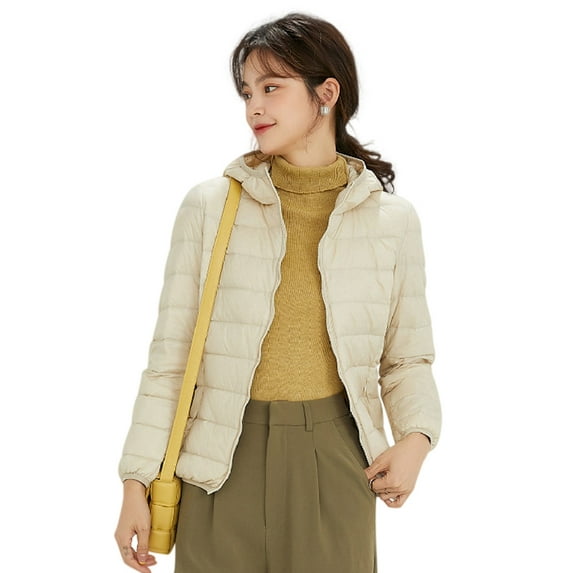 Wenseny Women’s Quilted Down Hooded Puffer Coat Warm Outdoor Parka Anorak Ivory 3XL