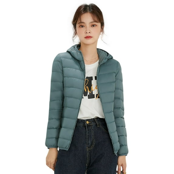 Wenseny Women’s Quilted Down Hooded Puffer Coat Warm Outdoor Parka Anorak Peacock XL