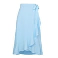 thumbnail image 1 of Wenseny Women’s Satin Asymmetrical Long Wrap Skirts Ruffled Hem Midi Skirt Blue XL, 1 of 3