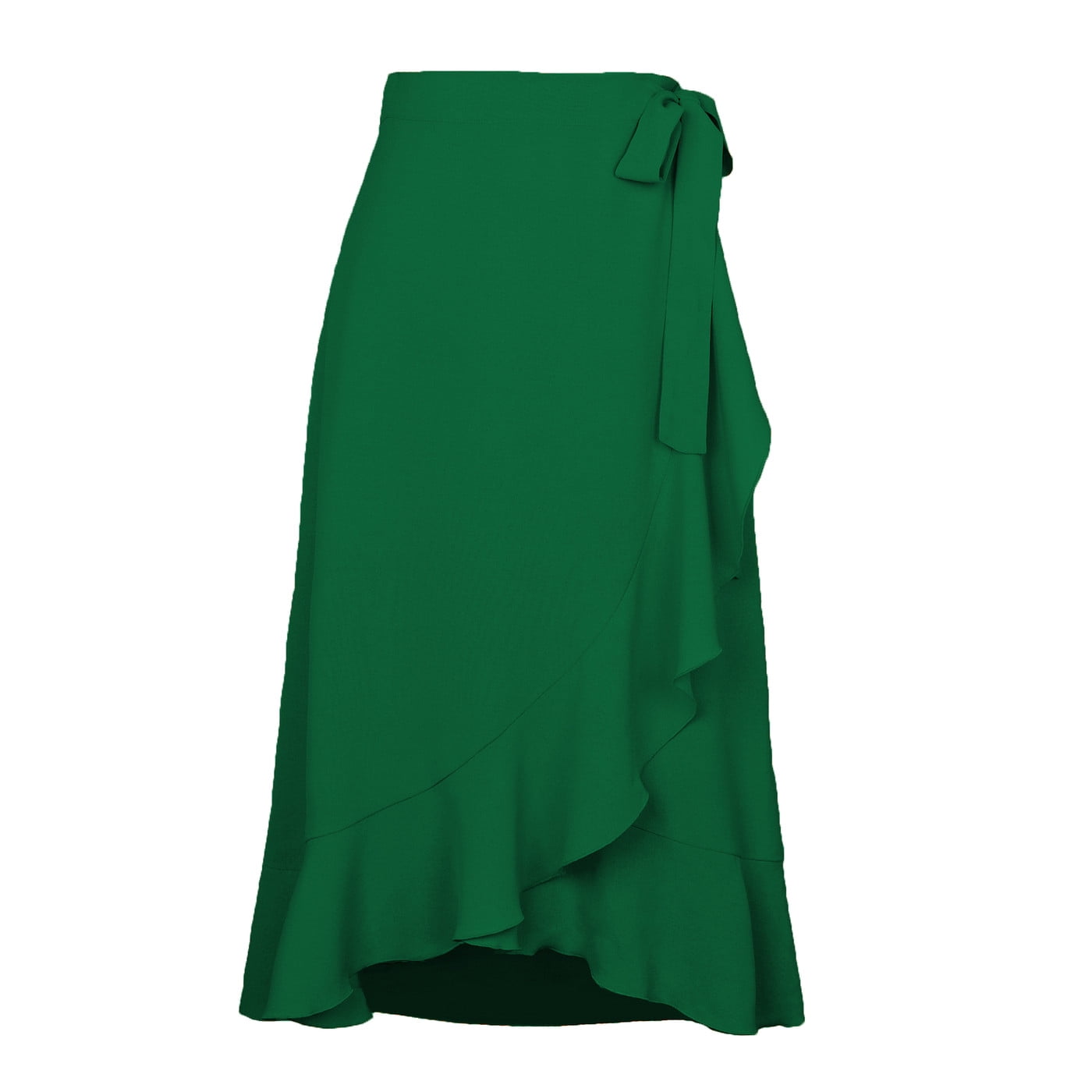 Wenseny Women's Satin Asymmetrical Long Wrap Skirts Ruffled Hem