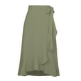 thumbnail image 1 of Wenseny Women’s Satin Asymmetrical Long Wrap Skirts Ruffled Hem Midi Skirt Olive Green XL, 1 of 7