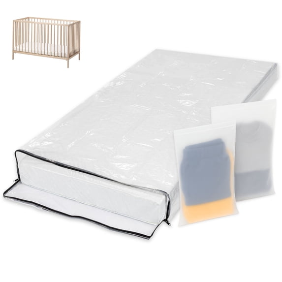 WENSES Crib Mattress Storage Bag with Zipper, 5 Mil Clear Plastic Cover for Moving, Includes Accessory Bags
