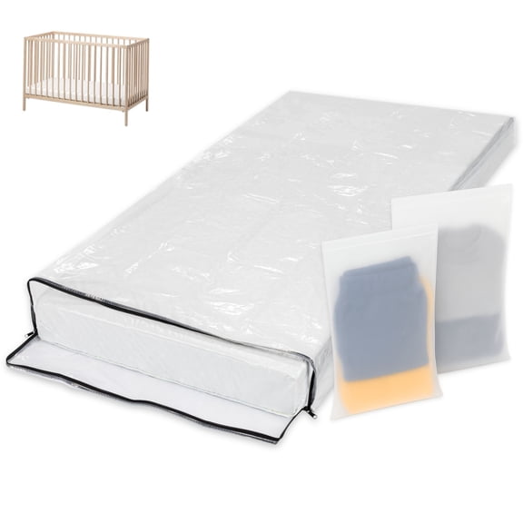 WENSES Crib Mattress Storage Bag with Zipper, 5 Mil Clear Plastic Cover for Moving, Includes Accessory Bags