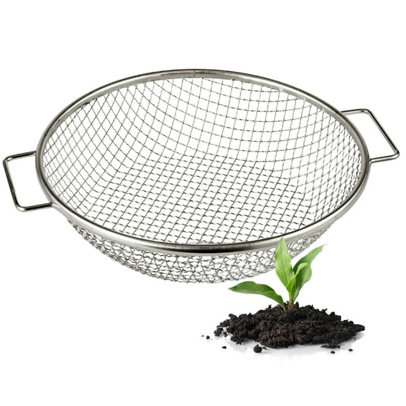 WENSES Round Soil Sifter for 5-Gallon Bucket (3/8-inch Mesh), Stainless Steel Garden Sieve with Handles