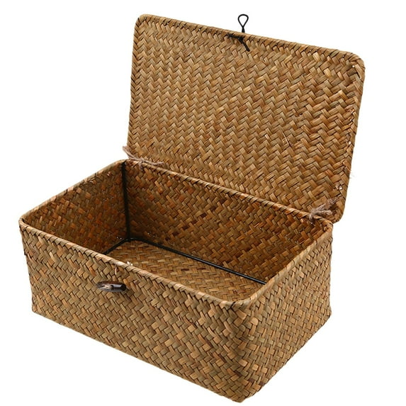 Wenshiii Seaweed Woven Storage Western Wedding Companion Gift Covered Gift Box Rattan Woven Storage Box Storage Bins with Lids Heavy Duty