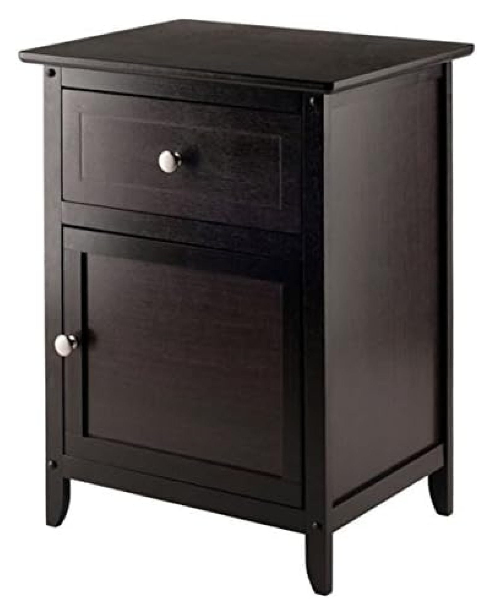Espresso Transitional Wood Nightstand with Drawer and Cabinet