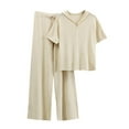 thumbnail image 1 of Wensltd 2 Piece Outfits For Women Casual Short Sleeve Hooded Blouse and Wide Leg Pants Sets, 1 of 3
