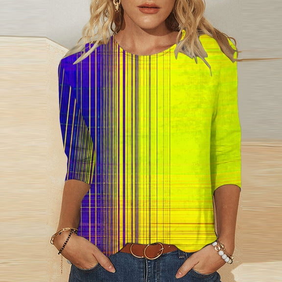 Wensltd 3/4 Sleeve Shirts for Women Casual Summer Tops Trendy Blouses Cute Printed T-Shirts Outfits Clothes