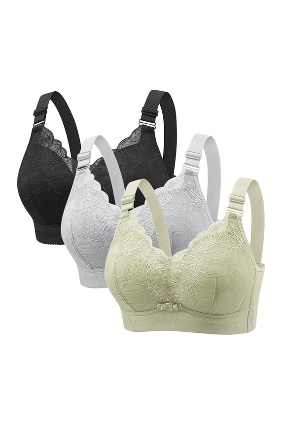 3PC Lace Thin Wireless Bras for Women Lightweight Elegant Style Spring Summer Women Push Up Bras Multicolor