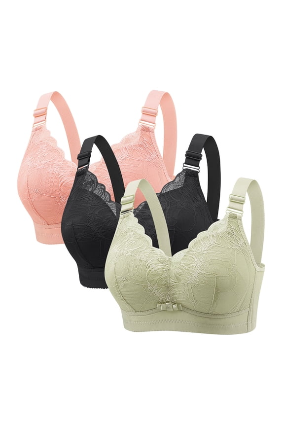 3PC Lace Thin Wireless Bras for Women Lightweight Elegant Style Spring Summer Women Push Up Bras Multicolor