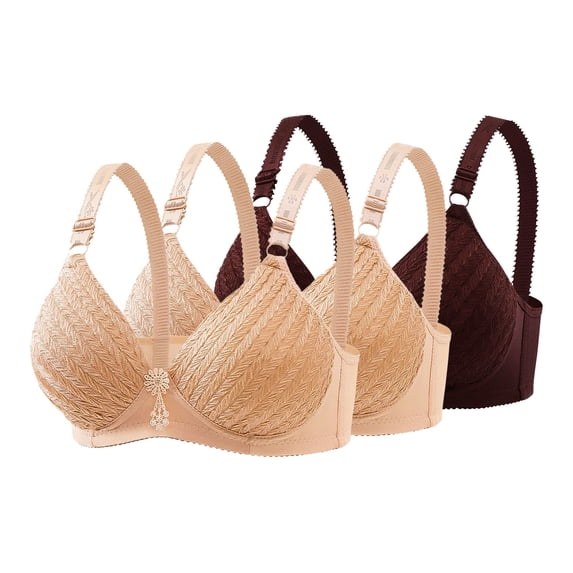 Wensltd 3PC Plus Size Bras for Women Back Closure Breathable Wireless Bra for Everyday Wear Lightweight Comfort Fit Thin Bras