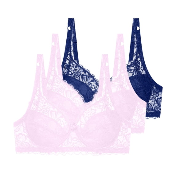 Wensltd 3PC Women's Bra Solid Color Lace Plus Size Bra Push Up Thin Breathable Fashion Style Blue