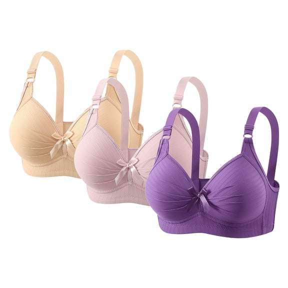 Wensltd 3PC Women's No Underwire Bras Full Coverage Comfy Style Summer Spring Daily Wear Adjustable Strap Bras Plus Size