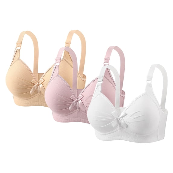 Wensltd 3PC Women's No Underwire Bras Full Coverage Comfy Style Summer Spring Daily Wear Adjustable Strap Bras Plus Size