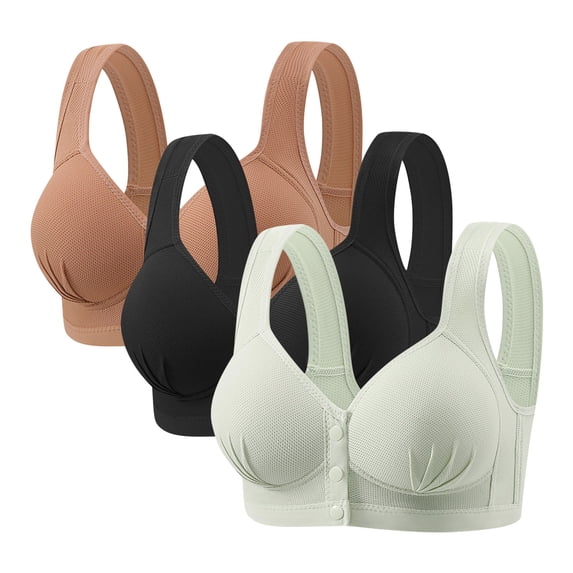 Wensltd 3PC Women's Plus Size Bras 3 Pack Front Closure Mesh Thin Fabric Daily Home Wear Supporting Bras Soft