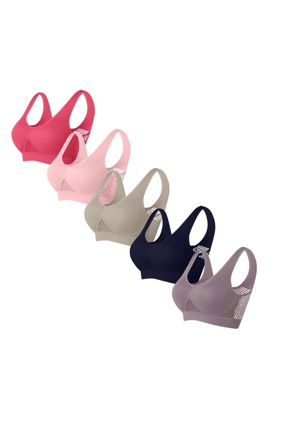 5PC Wireless Push-Up Daily Bra for Women Solid Color Casual Comfortable All-Season Support Large Size Bra