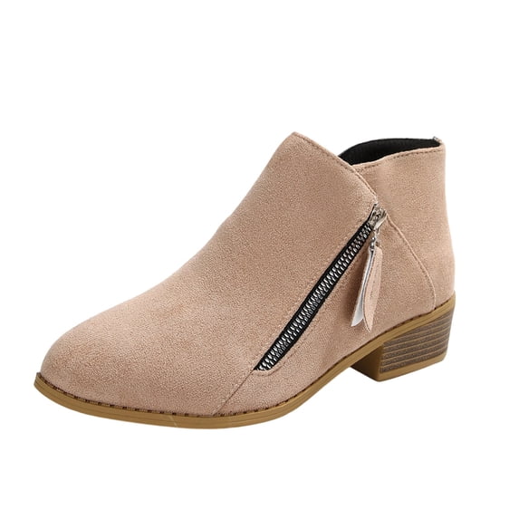 Wensltd Ankle Boots for Women Low Heel Round Toe Chunky Short Booties with Side Zipper Fall Winter Suede Shoes