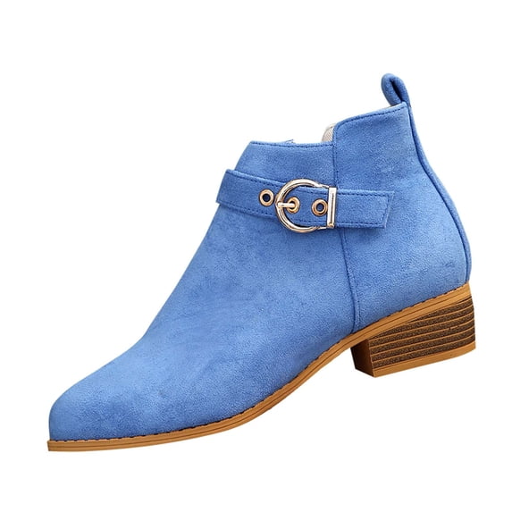 Wensltd Ankle Boots for Women Low Heel Round Toe Short Booties with Side Zipper Fall Winter Suede Boots