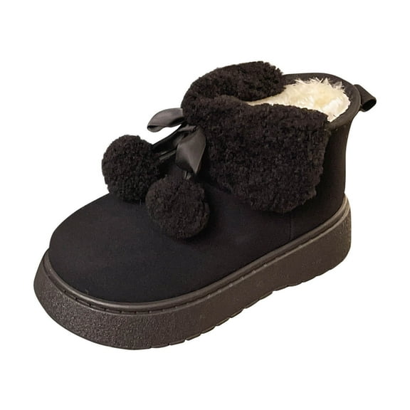 Wensltd Ankle Boots for Women Round Toe Snow Boots Winter Fashion Thick Bottom Shoe Black