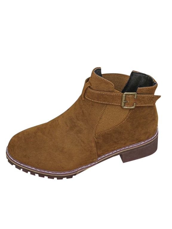 Ankle Boots for Women Wide With Round Toe Short Booties with Side Zipper Fall Winter Suede Boots