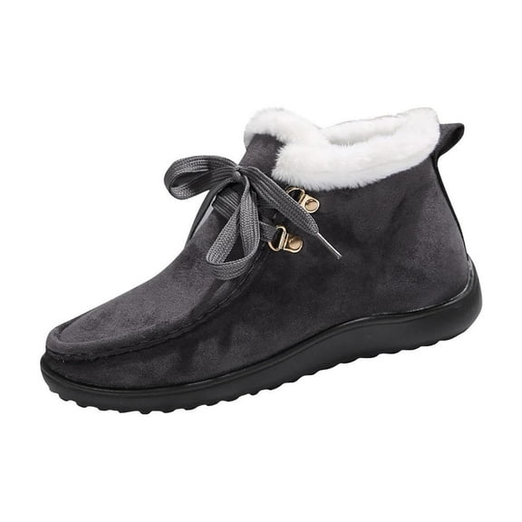 Wensltd Ankle Snow Boots for Women Wide Width Winter Warm Lined Comfortable Lace Up Flat Booties Shoes