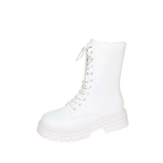Wensltd Black Boots for Women Wide Calf Round Toe Front Lace Up Fashion Thick Bottom Boots
