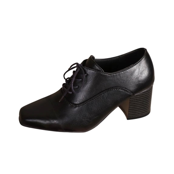 Wensltd Black Dressy Shoe for Women Chunky Heel Solid Color Round Toe Versatile Shoes for All Season Office Work