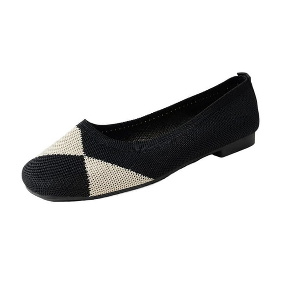 Wensltd Black Flat Shoes for Women Fashionable Brethable Solid Color Shallow Mouth Casual Work Shoes