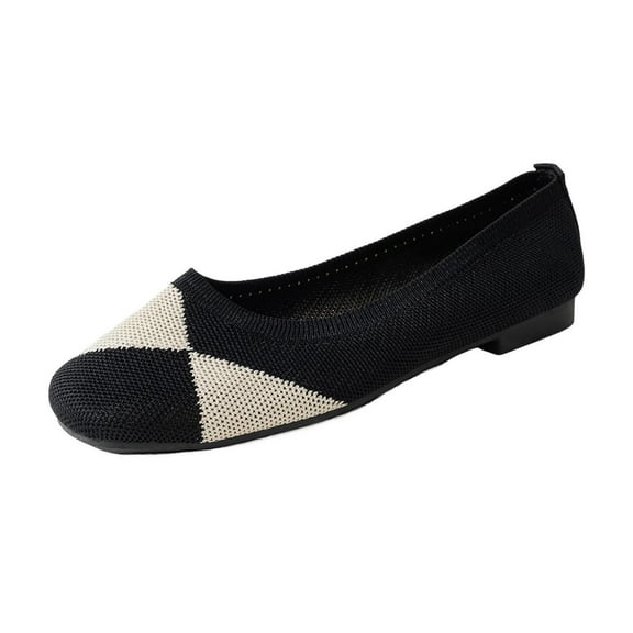 Wensltd Black Flat Shoes for Women Fashionable Brethable Solid Color Shallow Mouth Casual Work Shoes