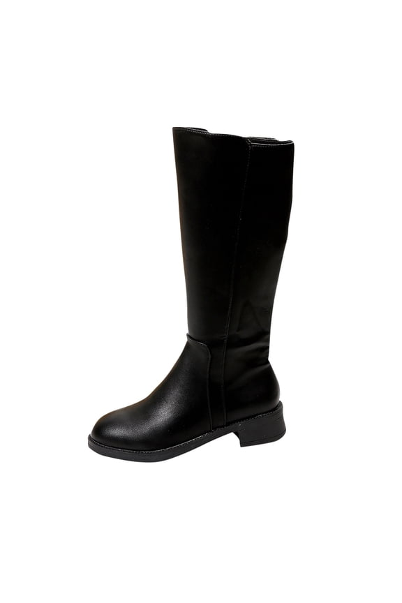 Black Knee High Boots for Women Wide Calf Comfortable Round Toe Casual Winter Boots with Side Zipper