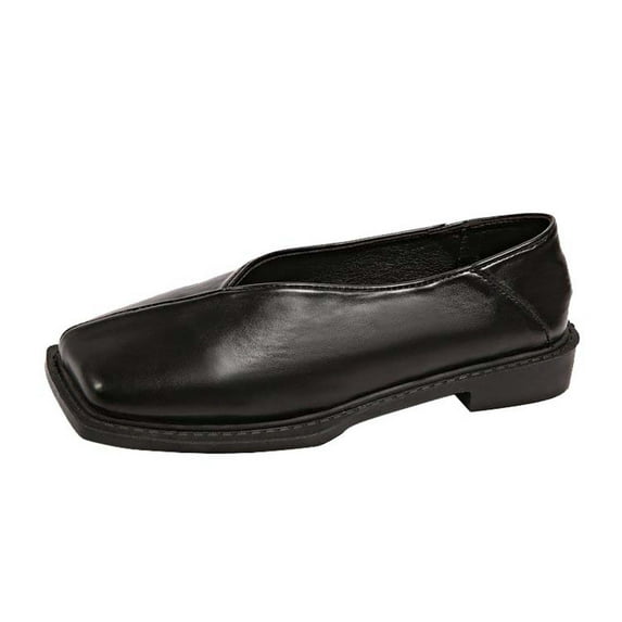Wensltd Black Leather Shoes for Women Lightweight Square Toe Comfortable Business Office Dress Flat Shoes