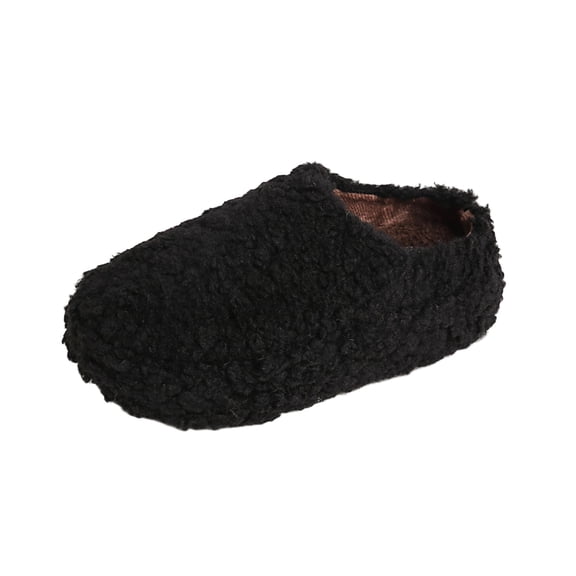 Wensltd Black Plush Slippers for Women Soft Warm Lined Cozy Comfort Wide Width House Slipper for Winter Indoor Home