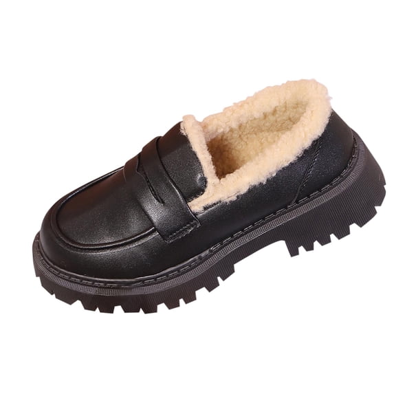 Wensltd Black Shoe for Women Plus Size Winter Fall Mid Heel Fleece Lined Comfortable Chunky Sole Shoes