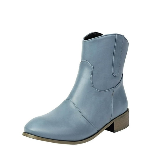 Wensltd Black Winter Shoes for Women Wide Width Round Toe Fashion Solid Color Comfortable Ankle Boots