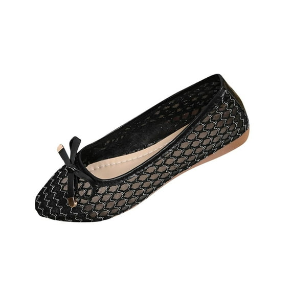 Wensltd Breathable Mesh Shoe for Women Flat Bow Lightweight Indoor Outdoor Comfort Casual Shoe Black