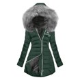 thumbnail image 1 of Wensltd Brown Hooded Cotton Padded Coat for Women Fleece Lined Long Sleeve Warm Jacket Zip Up, 1 of 4