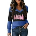 thumbnail image 1 of Wensltd Christmas Color Block Print V-Neck Blouse Women Long Sleeve Pullover Spring Fall Top, 1 of 3