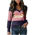 thumbnail image 1 of Wensltd Christmas Color Block Print V-Neck Blouse Women Long Sleeve Pullover Spring Fall Top, 1 of 3