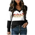 thumbnail image 1 of Wensltd Christmas Color Block Print V-Neck Blouse Women Long Sleeve Pullover Spring Fall Top, 1 of 3
