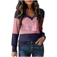 thumbnail image 1 of Wensltd Christmas Color Block Print V-Neck Blouse Women Long Sleeve Pullover Spring Fall Top, 1 of 3
