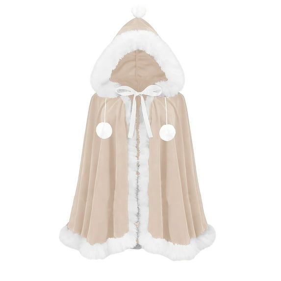 Wensltd Christmas Hooded Cape for Women Men Trim Ruffle Solid Color Winter Fleece Cozy Warm Holiday Party Outfit Festive Style