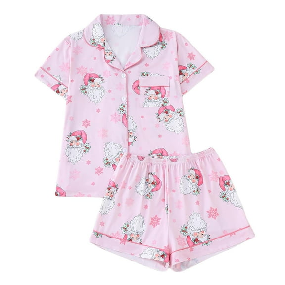 Wensltd Christmas Pajamas for Women Set Button Down Short Sleeve Fashion Soft Pajama Outfit Home Wear