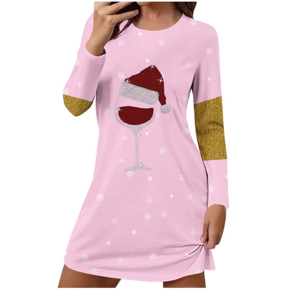 Wensltd Christmas Print Short Nightgown for Women Black Short Sleeve Loose Fit Nightdress Holiday Party Winter Soft Sleepshirt