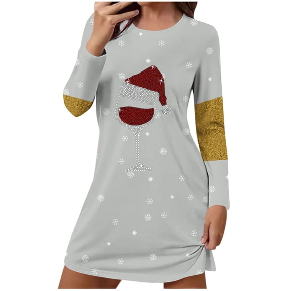 Wensltd Christmas Print Short Nightgown for Women Black Short Sleeve Loose Fit Nightdress Holiday Party Winter Soft Sleepshirt