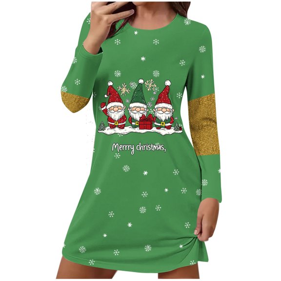Wensltd Christmas Print Short Nightgown for Women Black Short Sleeve Loose Fit Nightdress Holiday Party Winter Soft Sleepshirt
