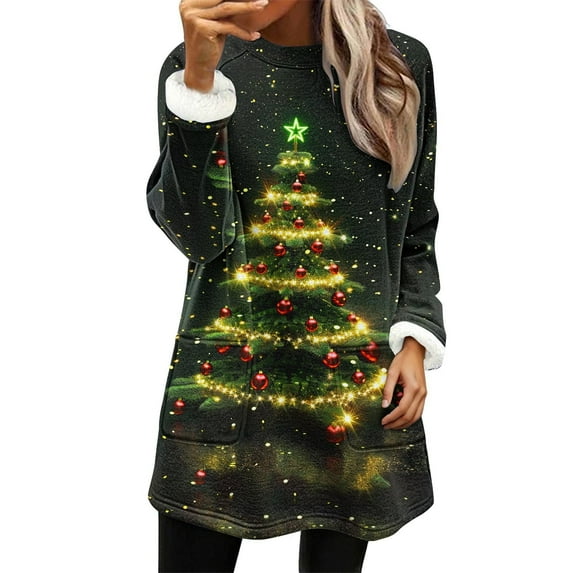Wensltd Christmas Shirt for Women Long Sleeve Loose Fit Tunics Casual Floral Outwear Top Winter Outfits