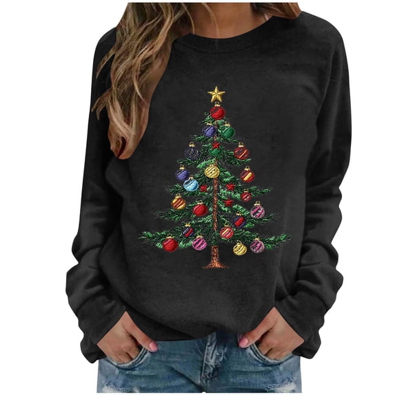 Wensltd Christmas Sweatshirt for Women Crewneck Fall Long Sleeve Shirt Warm Pullover Tops for Holiday Party