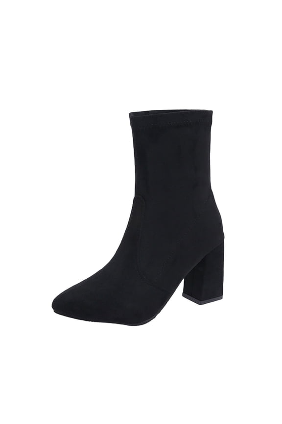 Chunky Ankle Boots for Women Pointy Toe Fall Winter Suede Short Booties with Side Zipper